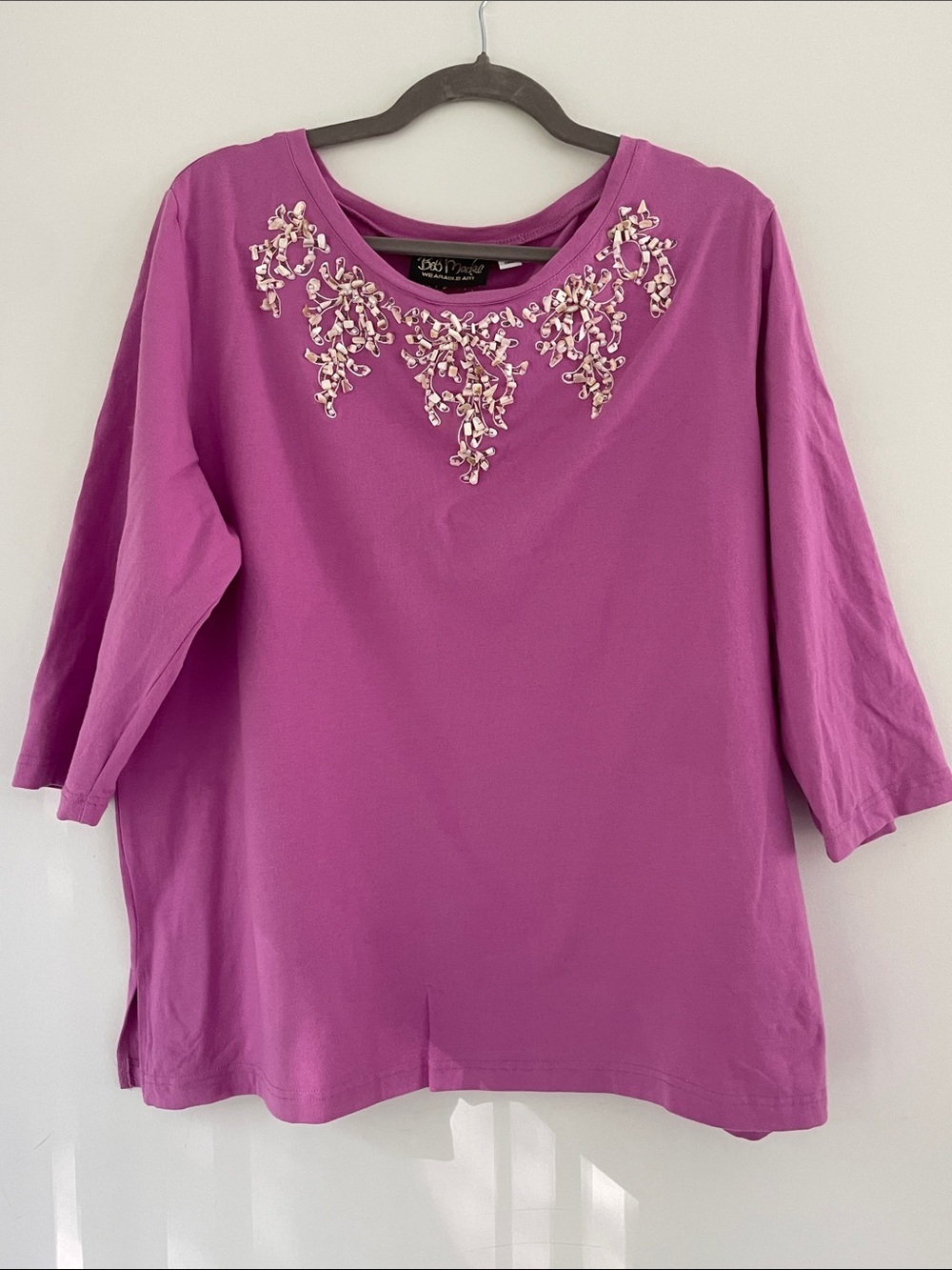 Bob Mackie Embellished Scoop Neck Women’s Top in Magenta XL wearable art
